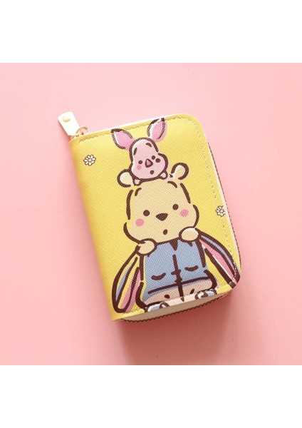 Disney Winnie The Pooh Organ Kart Çantası Pu Deri Cüzdan Karikatür Kartvizit Kılıfı Kredi Kartı Tutucu Mini Fermuarlı Debriyaj Çanta Yurt Dışından