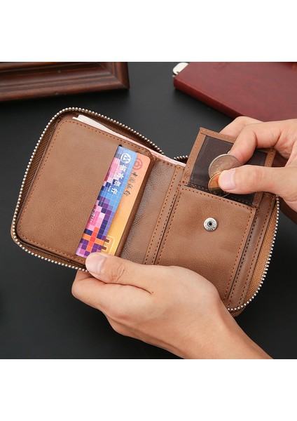Yeni Erkek Kısa Cüzdan Kore Rahat Retro Fermuar Cüzdan Çok Fonksiyonlu Toka Bayanlar Bozuk Para Cüzdanı Yurt Dışından fırsatları
