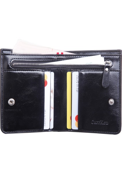 Hengsheng Erkek Kısa Fermuarlı Cüzdan Yağ Balmumu Deri Düğme Cüzdan Erkekler Retro Fabrika Dolar Klip Çoklu Kart Yuvası Yurt Dışından indirimleri