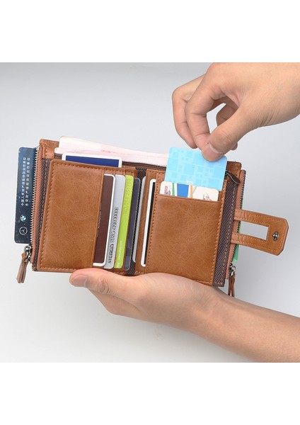 Modaya Uygun Yeni Erkek Kısa Cüzdan Kore Versiyonu Fermuarlı Çok Fonksiyonlu Cüzdan, Erkekler Için Büyük Kapasiteli Çok Kartlı Bozuk Para Cüzdanı Yurt Dışından fırsatları