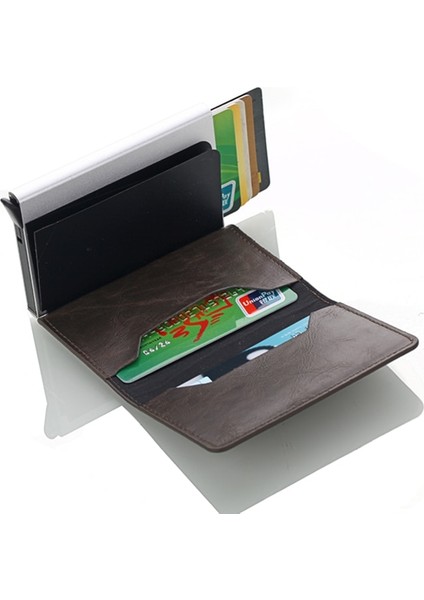 Hırsızlığa Karşı Rfid Engelleme Cüzdan Metal Kredi Kartı Tutucu Otomatik Elastik Vintage Alüminyum Cüzdan Pu Deri Rfidwallet Yurt Dışından fırsatları