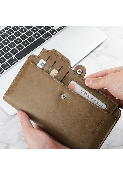 2022 Yeni Erkek Cüzdan Retro Rahat Büyük Kapasiteli Toka Cep Telefonu Çantası Çok Fonksiyonlu Fermuarlı Debriyaj Yurt Dışından indirimleri