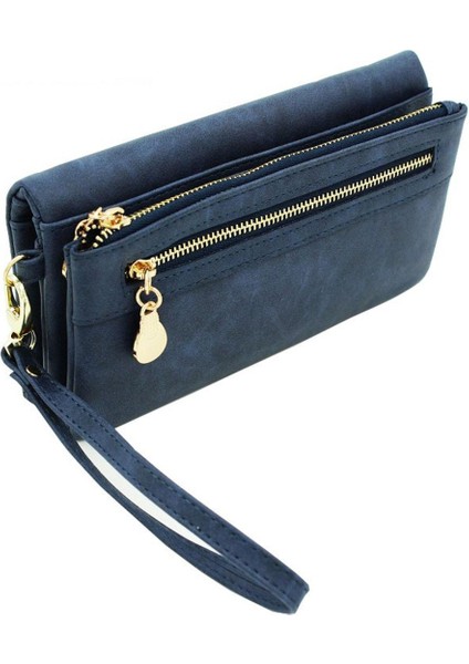 Yüksek Kapasiteli Moda Kadın Cüzdan Uzun Donuk Lehçe Pu Deri Cüzdan Kadın Çift Fermuarlı Debriyaj Bozuk Para Cüzdanı Bayanlar Bileklik Yurt Dışından