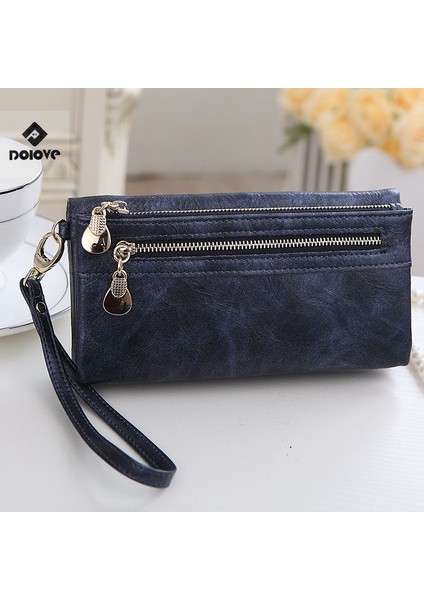 Yüksek Kapasiteli Moda Kadın Cüzdan Uzun Donuk Lehçe Pu Deri Cüzdan Kadın Çift Fermuarlı Debriyaj Bozuk Para Cüzdanı Bayanlar Bileklik Yurt Dışından fırsatları