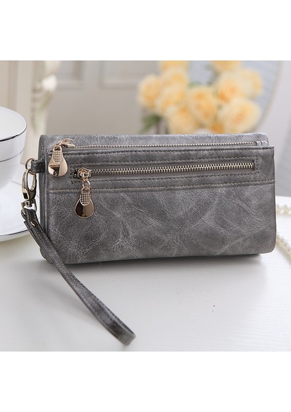 Yüksek Kapasiteli Moda Kadın Cüzdan Uzun Donuk Lehçe Pu Deri Cüzdan Kadın Çift Fermuarlı Debriyaj Bozuk Para Cüzdanı Bayanlar Bileklik Yurt Dışından indirimleri