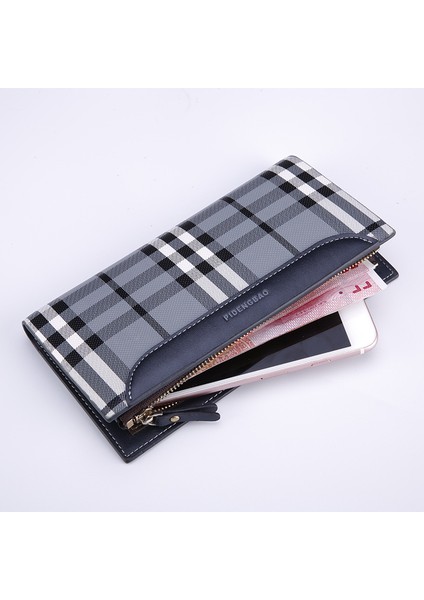 2022 Yeni Erkek Uzun Cüzdan Kore Versiyonu Moda Çoklu Kart Değişimi Fermuarlı Çanta Ekose Öğrenci Cüzdan Gelgit Yurt Dışından fırsatları