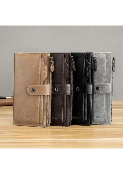 2022 Erkek Yeni Fermuarlı Cüzdan Kore Versiyonu Retro Çok Fonksiyonlu Uzun Cüzdan Çoklu Kart Pozisyonu Toka Kart Çantası Yurt Dışından