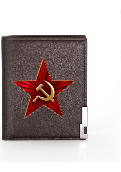Yeni Gelenler Cccp Komünizm Kırmızı Yıldız Baskı Deri Cüzdan Erkek Kadın Billfold Ince Kredi Kartı/kimlik Tutucular Ekler Kısa Çantalar Yurt Dışından indirimleri