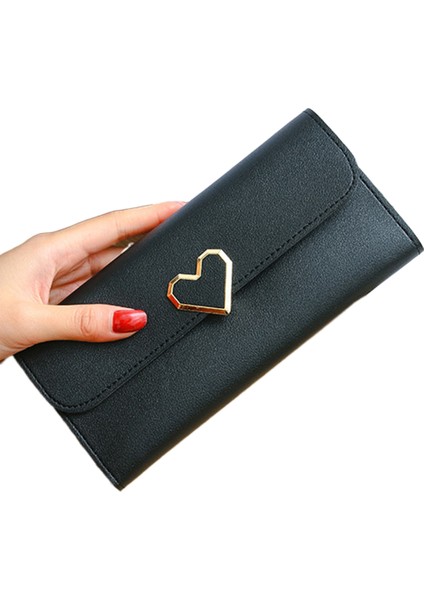 Microgood Kadınlar Düz Renk Şeftali Kalp Çoklu Kart Yuvası Bifold Uzun Cüzdan Çanta Nakit Çanta Yurt Dışından