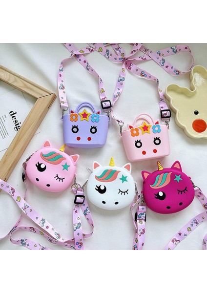Kawaii Silikon Unicorn Crossbody Para Çantası Çocuk Yürümeye Başlayan Çocuk Omuz Çanta Ayarlanabilir Askı Tatil Seyahat Cep Paketi Yurt Dışından