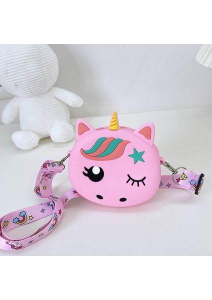 Kawaii Silikon Unicorn Crossbody Para Çantası Çocuk Yürümeye Başlayan Çocuk Omuz Çanta Ayarlanabilir Askı Tatil Seyahat Cep Paketi Yurt Dışından indirimleri
