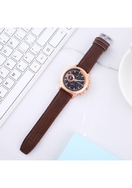 Stil 5pcs Kahverengi Moda Hediye Seti, Quartz Saat + Kalem + Kemer + Anahtarlık + Cüzdan Yurt Dışından indirimleri