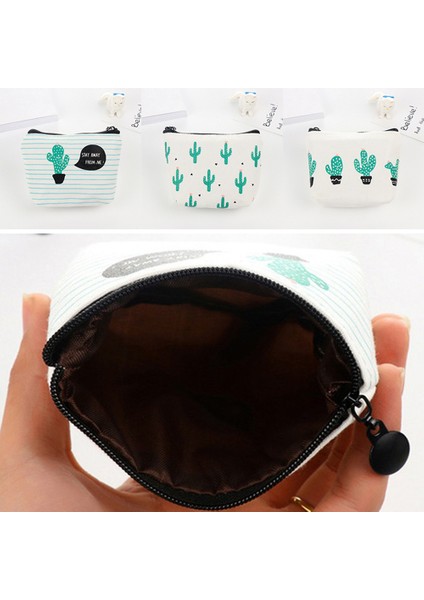 Yeşil Kaktüs Baskı Kanvas Bozuk Para Cüzdanı Mini Kart Tutucu Fermuarlı Kese Cüzdan Yurt Dışından modelleri