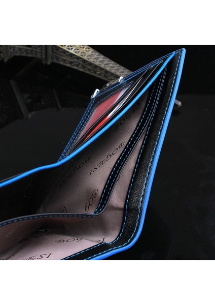 Serin Stil Mavi Kenar Cüzdan Erkek Basit Kısa Yatay Cüzdan Erkek UltraInce Kredi Kartı Tutucu Ince Cüzdan Cartera Hombre Yurt Dışından fırsatları