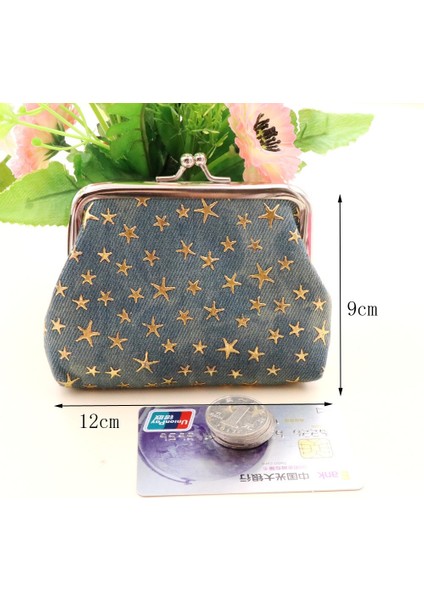 Kadın Denim Kumaş Bozuk Para Çantaları Bayanlar Yıldız Desen Mini Cüzdan Kadın Çile Debriyaj Çanta Kart Tutucu Ruj Depolama Hediye Yurt Dışından fırsatları