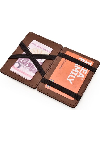 Yeni Ince Dikey Erkek Sihirli Cüzdan Küçük Pu Deri Elastik Şerit Çanta Mini Katı Kımlık Kartı Tutucu Banka Kredi Kartı Kılıfı Adam Için Yurt Dışından