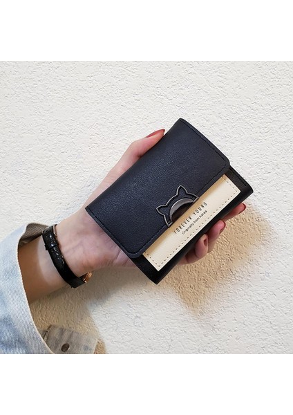 Kadın Cüzdan Kısa Cüzdan Mini Cüzdan Üç Katlanır Sevimli Kedi Kulak Küçük Cüzdan Bayan Çanta Kız Cüzdan Kart Sahibinin Para Çantası Yurt Dışından