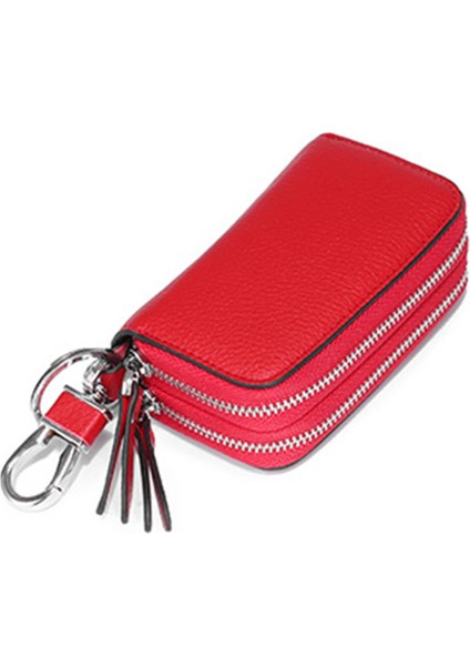 Kartvizitlik Rfıd Kredi Kartı Tutmayı Önler Cüzdan Kadın/erkek Çift Fermuarlı Kart Kılıfı Kırmızı Yurt Dışından