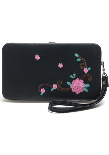 Moda Çiçek Kadın Çanta Kadın Cüzdan Uzun Toka Kadın Para Çantası Marka Bayan Cüzdan Debriyaj Siyah Yurt Dışından