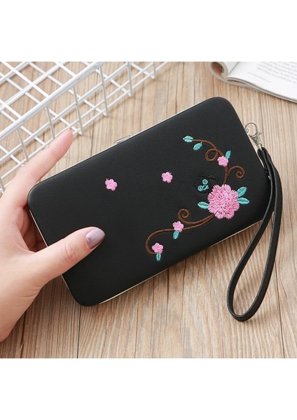 Moda Çiçek Kadın Çanta Kadın Cüzdan Uzun Toka Kadın Para Çantası Marka Bayan Cüzdan Debriyaj Siyah Yurt Dışından fiyatları