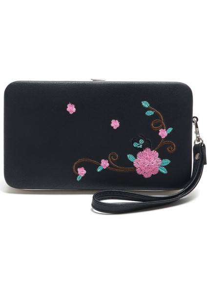 Moda Çiçek Kadın Çanta Kadın Cüzdan Uzun Toka Kadın Para Çantası Marka Bayan Cüzdan Debriyaj Siyah Yurt Dışından indirimleri