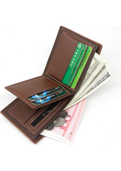 Menbense Yeni Erkek Kısa Retro Cüzdan Moda Rahat Büyük Kapasiteli Çoklu Kart Erkek Fermuarlı Cüzdan Yurt Dışından modelleri