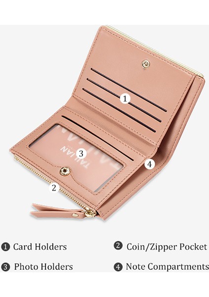 Tailian Kadın Kısa Basit Çoklu Kart Cüzdan Fermuarlı Çanta Kadın Cüzdan Pembe Yurt Dışından modelleri