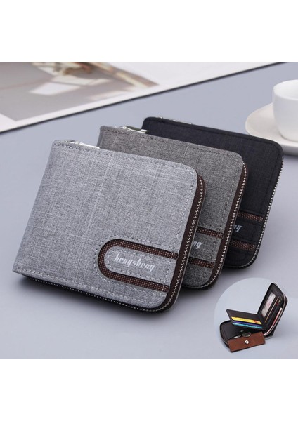 Rahat Erkek Kısa Cüzdan Tuval Solide Kısa Cüzdan Erkekler Fermuar Vintage Erkek Çanta Bozuk Para Kesesi Çok Fonksiyonlu Kartları Cüzdan Yurt Dışından