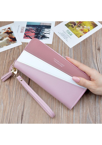 Yeni Deri Cüzdan Uzun Püskül Kadın Cüzdan Fermuar Çanta Karikatür Patchwork Panelli Cüzdan Bozuk Para Cüzdanı Kart Sahibinin Carteira Yurt Dışından