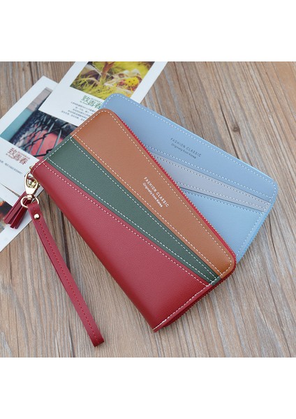 Yeni Deri Cüzdan Uzun Püskül Kadın Cüzdan Fermuar Çanta Karikatür Patchwork Panelli Cüzdan Bozuk Para Cüzdanı Kart Sahibinin Carteira Yurt Dışından modelleri