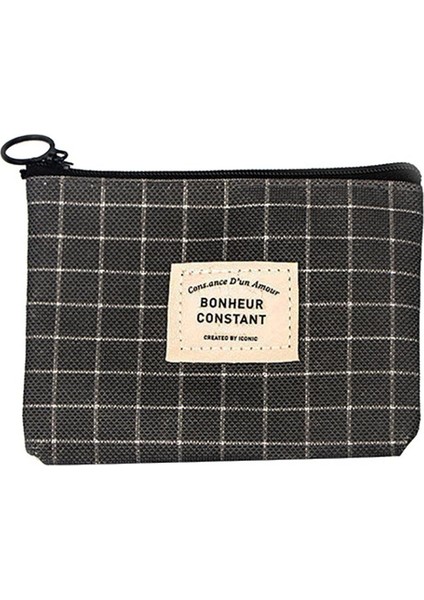 Microgood Moda Kanvas Kadın Mini Cüzdan Kılıfı Izgara Şerit Saklama Çantası Kart Sahibinin Çanta Yurt Dışından