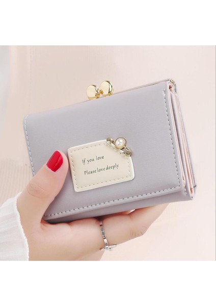 Kadın Cüzdan Kadın Kısa Tasarım Moda Üç Katlı Çanta Basit Sevimli Öğrenci Debriyaj Kart Sahibinin Bozuk Para Cüzdanı Yurt Dışından