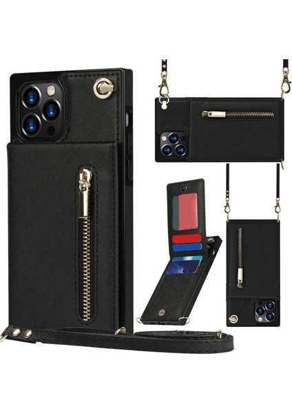 Iphone Için Cüzdan Kılıf Pu Fermuarlı Cüzdan Akıllı Telefon Kılıfı, Kart Tutuculu Omuz Askısı Yurt Dışından