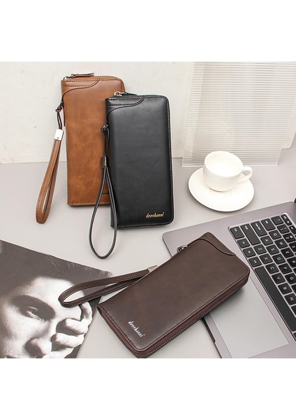 Deerbanni Erkek Uzun Pu Fermuarlı Çoklu Kart El Çantası Yurt Dışından
