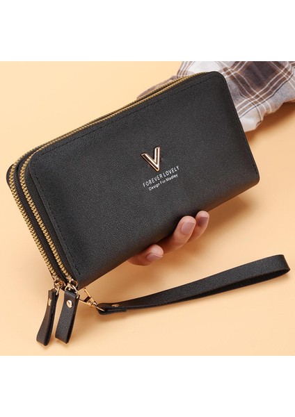 2022 Yeni Kadın Uzun Cüzdan Kore Versiyonu Basit Çift Fermuarlı Büyük Kapasiteli Bozuk Para Cüzdanı Çoklu Kart Cüzdan Kart Tutucu Yurt Dışından