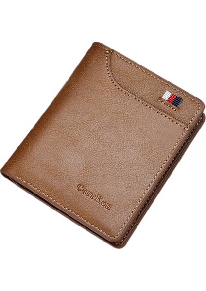 Carrken Erkek Cüzdan Ultra Ince Retro Dikey Şerit Cüzdan Çoklu Kart Kısa Cüzdan Kahverengi Yurt Dışından