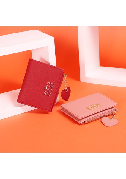 Kalp Kolye Kadın Cüzdan Fermuarlı Para Cebi Kart Tutucu Marka Pembe Küçük Bayan Cüzdan Kadın Kısa Çanta Porte Feuille Femme Yurt Dışından fiyatları