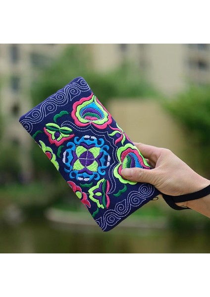 Kadınlar Vintage Etnik Çiçek Işlemeli Sikke Debriyaj Uzun Cüzdan Bozuk Para Cüzdanı Kart Sahibinin Çanta Günlük Debriyaj Uzun Standart Walle Yurt Dışından modelleri