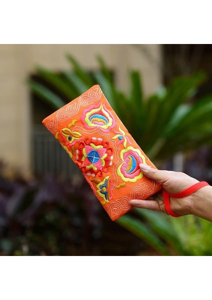 Kadınlar Vintage Etnik Çiçek Işlemeli Sikke Debriyaj Uzun Cüzdan Bozuk Para Cüzdanı Kart Sahibinin Çanta Günlük Debriyaj Uzun Standart Walle Yurt Dışından fırsatları