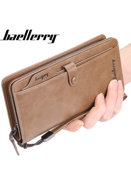 Baellerry Erkek Pu Deri Uzun Fermuar Cüzdan Kımlık Kredi Kartı Tutucu Debriyaj Çanta Yüksek Kalite Lüks Cüzdan Masculina Carteras Yurt Dışından modelleri