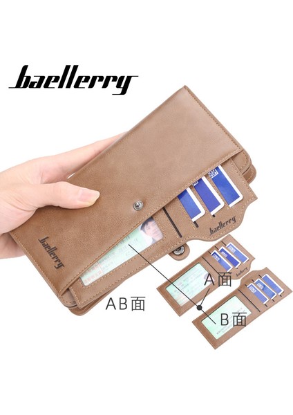 Baellerry Erkek Pu Deri Uzun Fermuar Cüzdan Kımlık Kredi Kartı Tutucu Debriyaj Çanta Yüksek Kalite Lüks Cüzdan Masculina Carteras Yurt Dışından fırsatları