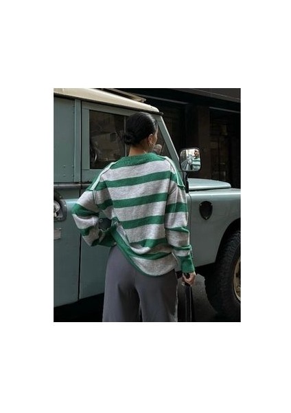 Yeşil Gri Çizgili Kadın Kazak fiyatları