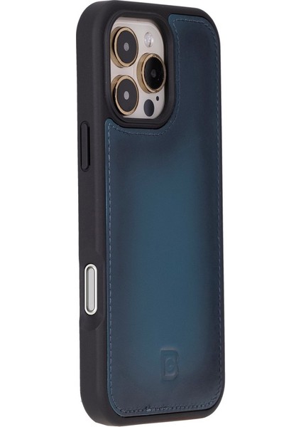 Apple iPhone 16 Pro Uyumlu, Deri, El Yapımı Kılıf, Gölgeli Mavi