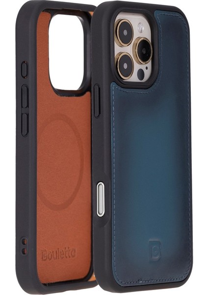 Apple iPhone 16 Pro Uyumlu, Deri, El Yapımı Kılıf, Gölgeli Mavi fırsatları