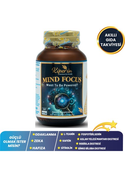 Mind Focus Aslan Yelesi Mantarı, Sitikolin, Rhodiola, L-Theanin .. (1440MG) | Akıllı Gıda Takviyesi