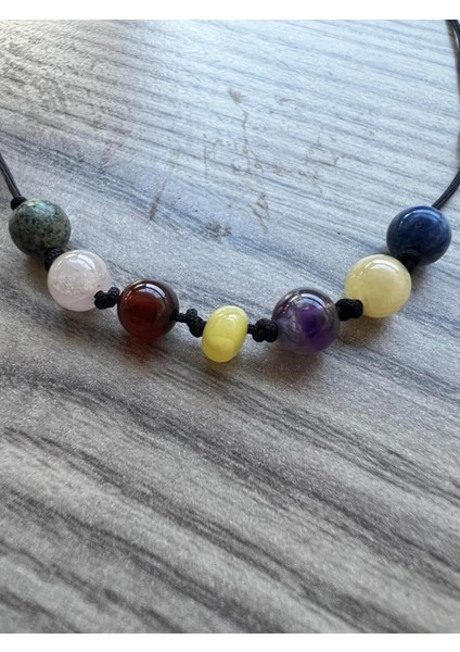 Sertifikalı Öğrenci Doğal Taş Kolye Krizokol, Pembe Kuvars, Akik, Kehribar, Kalsit, Lapis Kolye