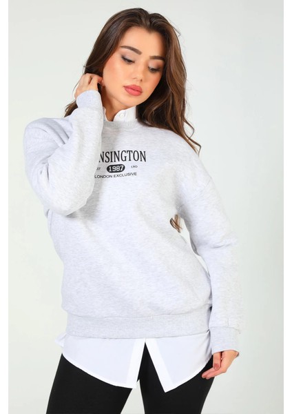 Kadın Bisiklet Yaka Üç Iplik Şardonlu Baskılı Sweatshirt