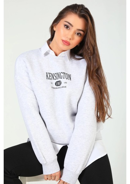 Kadın Bisiklet Yaka Üç Iplik Şardonlu Baskılı Sweatshirt