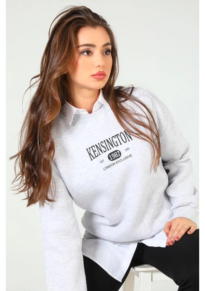 Kadın Bisiklet Yaka Üç Iplik Şardonlu Baskılı Sweatshirt