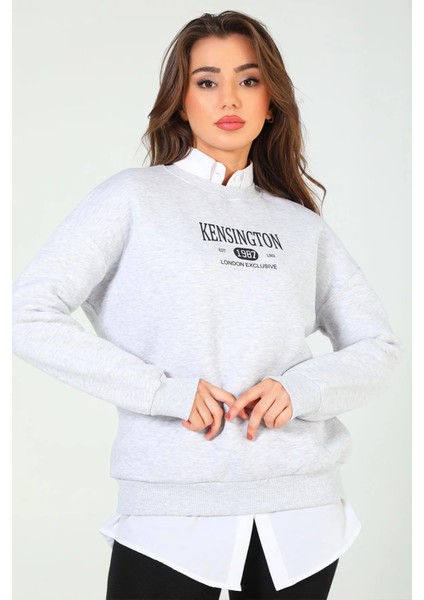 Kadın Bisiklet Yaka Üç Iplik Şardonlu Baskılı Sweatshirt